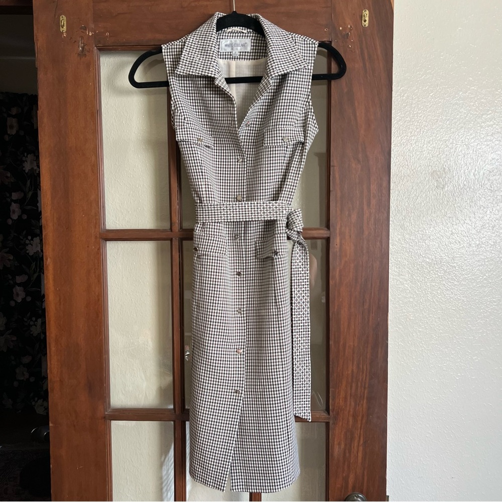 Classy Vintage Black and Brown Gingham Midi Dress (S)